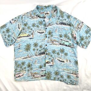 Reyn Spooner Art of Eddy VW Car AOP Hawaiian Shirt M Volkswagen Tropical Vintage